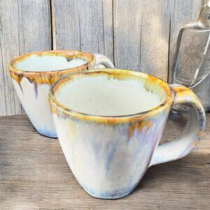 Ken Edwards Pottery Mexican Stoneware Pottery Coffee Mugs Cups Set 2 Drip Glaze